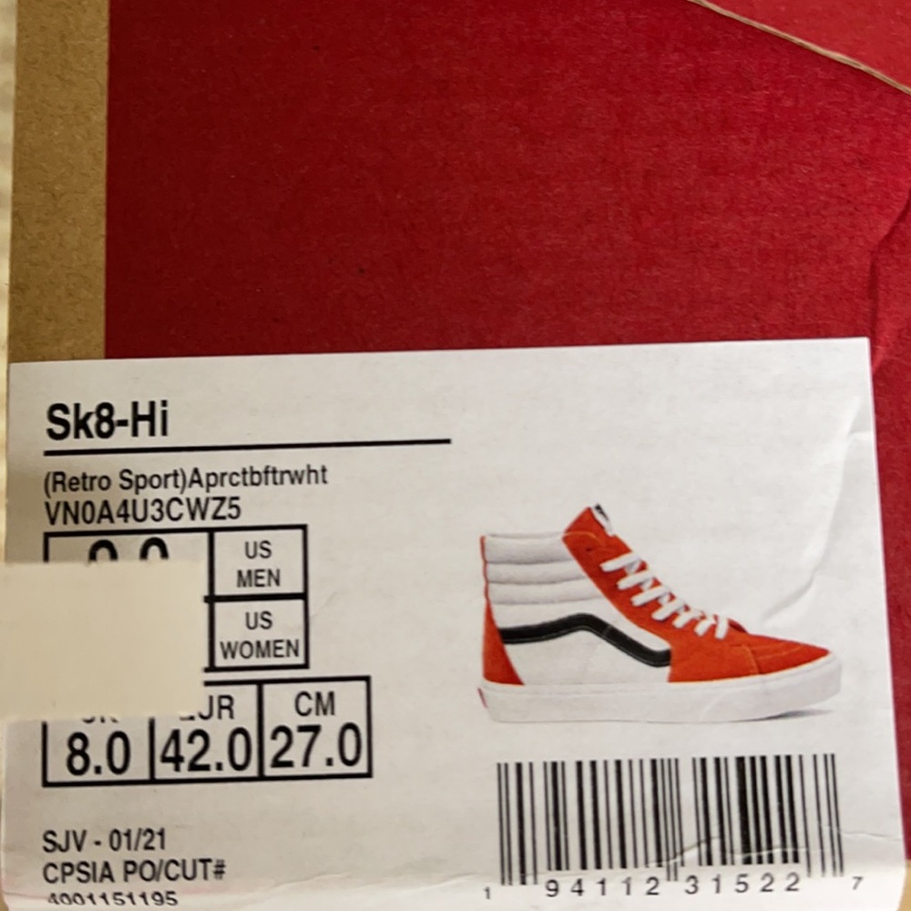 Vans Men’s Sk8-Hi Retro Sport Apricot/True White Sneakers - Picture 16 of 16